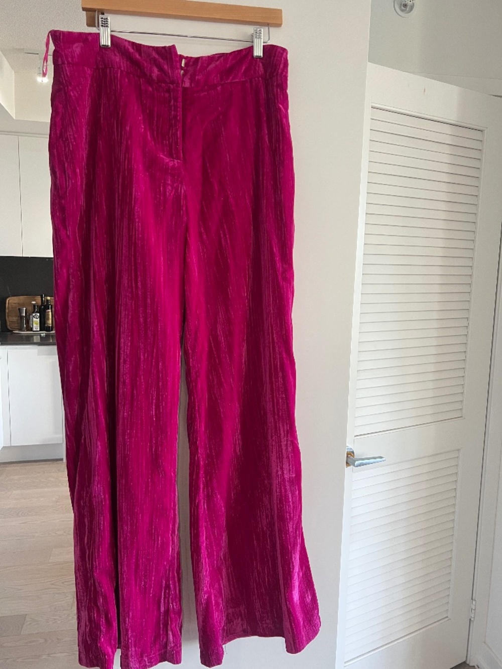 High waisted, wide leg, velour trousers